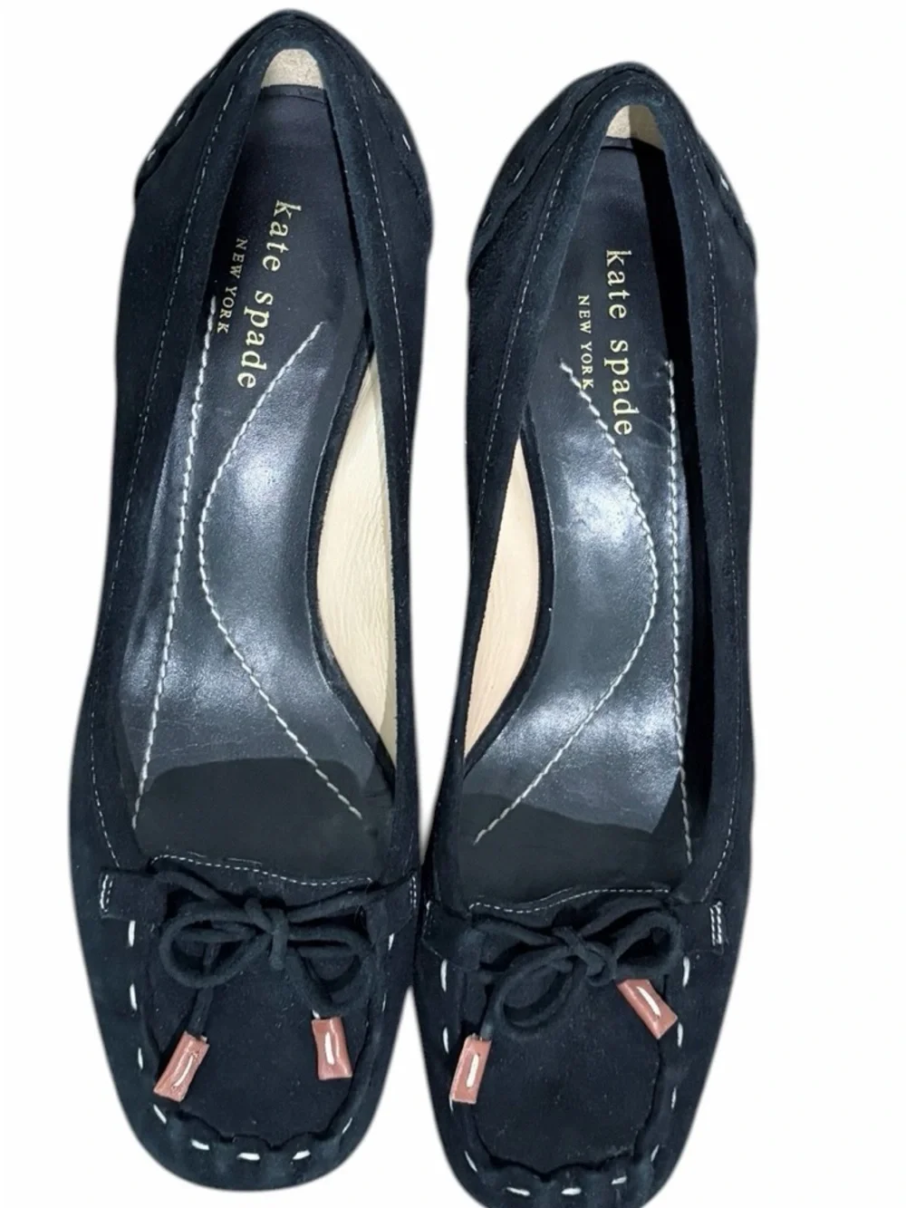 Kate Spade Laney Kitten Heel Pumps Black‎ Suede Bow Toe Size 8.5